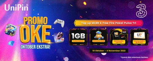 Promo OKE! (OKtober Ekstra) – Top Up Diamonds Bertabur Untung Pakai Pulsa Tri!